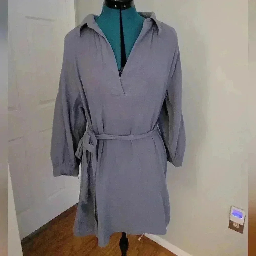 H&M S Cornflower Blue Belted Cover-up Dress